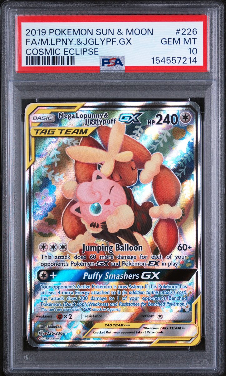 Full Art / Mega Lopunny & Jigglypuff GX Sun & Moon Cosmic Eclipse PSA 10