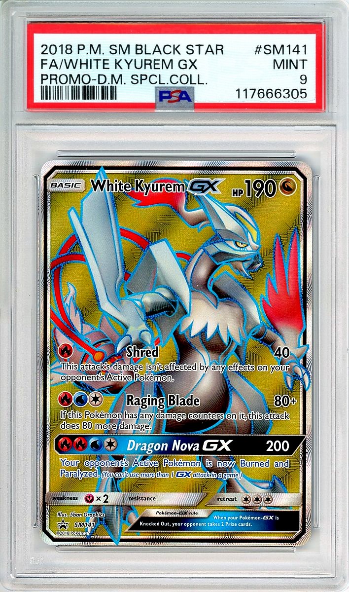 Full Art / White Kyurem GX Dragon Majesty Special Collection Sm Black Star Promo PSA 9