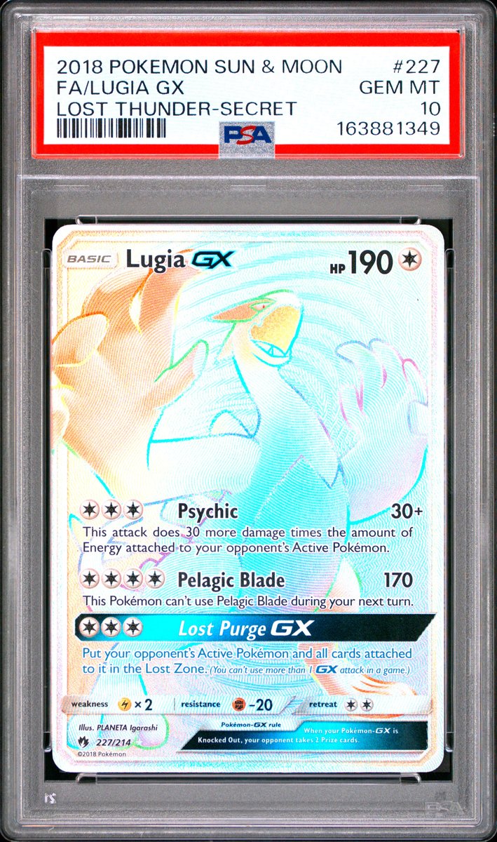 Full Art / Lugia GX Secret Sun & Moon Lost Thunder PSA 10