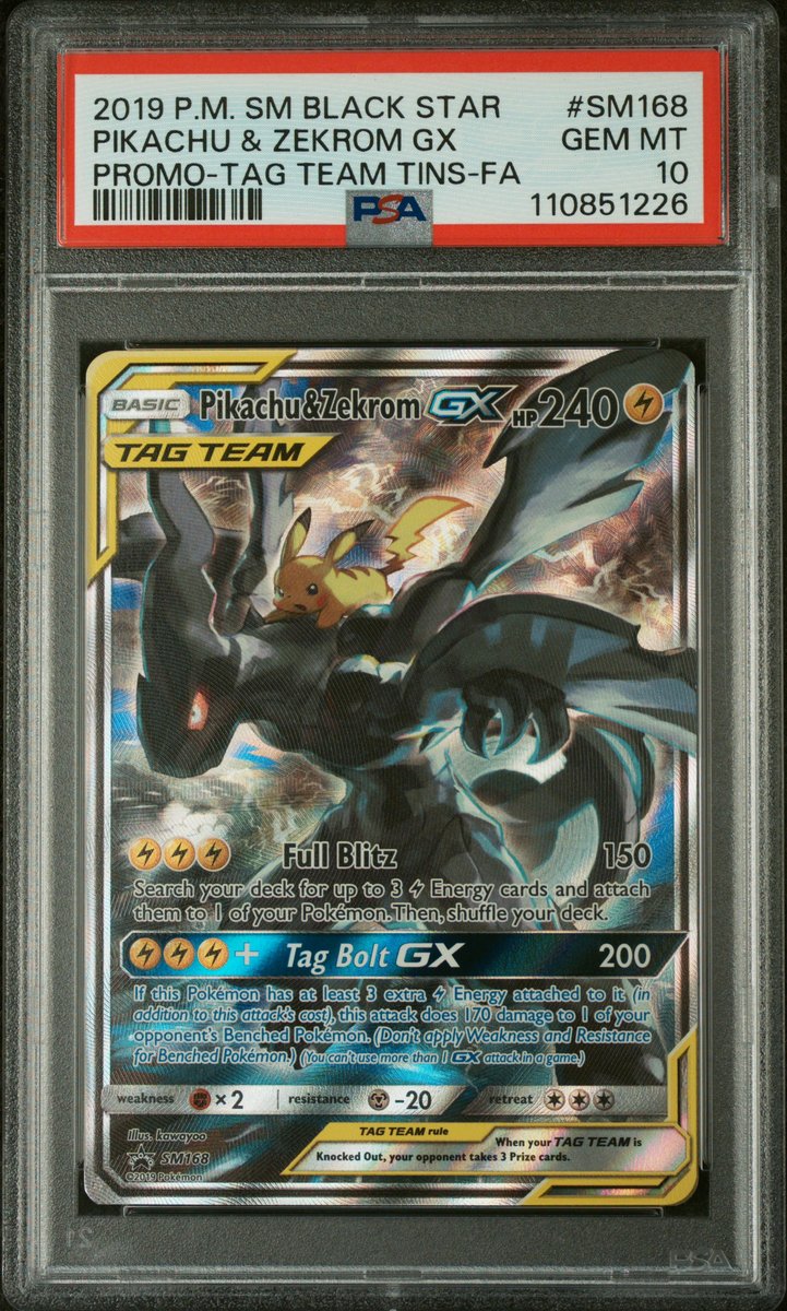 Full Art / Pikachu & Zekrom GX Tag Team Tins Sm Black Star Promo PSA 10