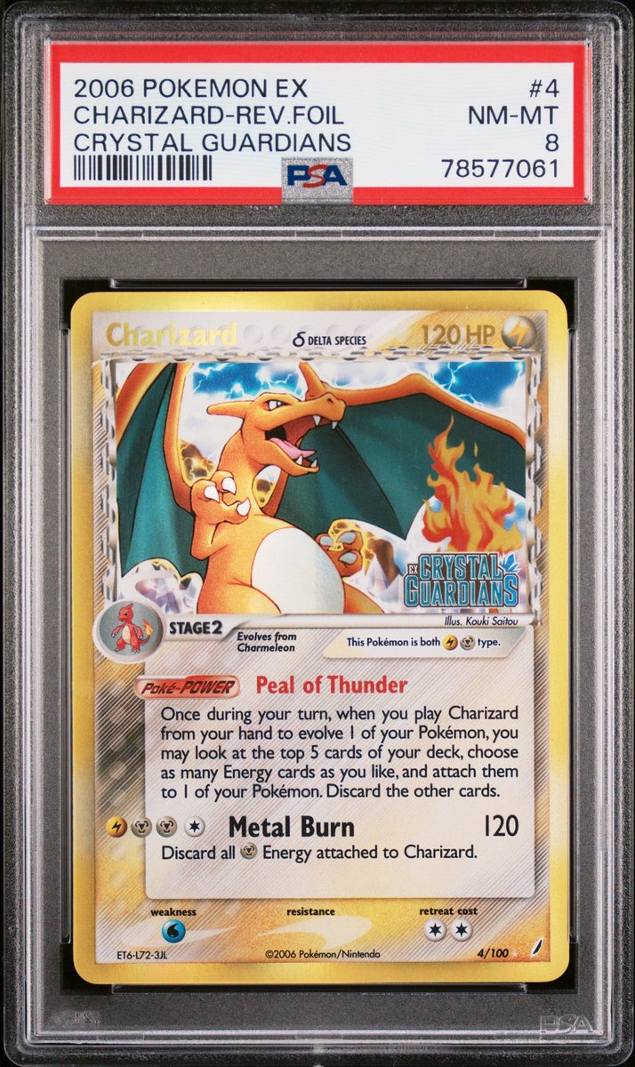 Charizard-Reverse Foil Ex Crystal Guardians PSA 8