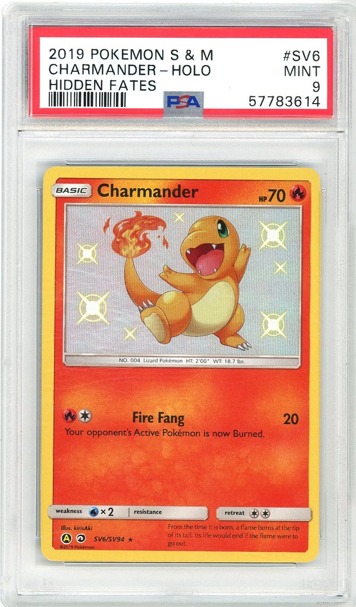 Charmander Holo Sun & Moon Hidden Fates PSA 9
