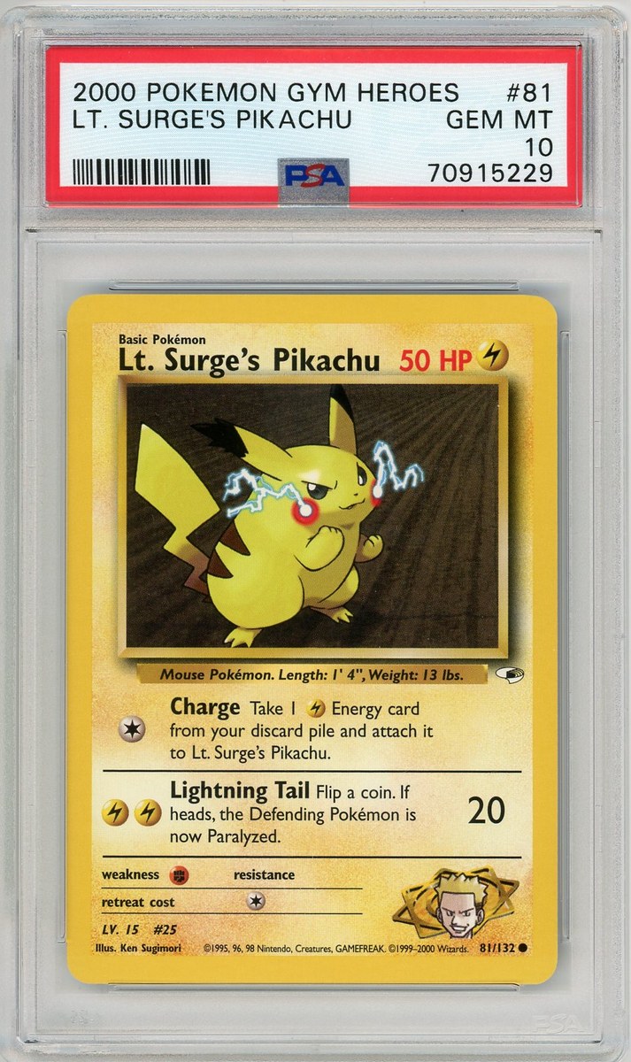 Lt. Surge's Pikachu Gym Heroes PSA 10