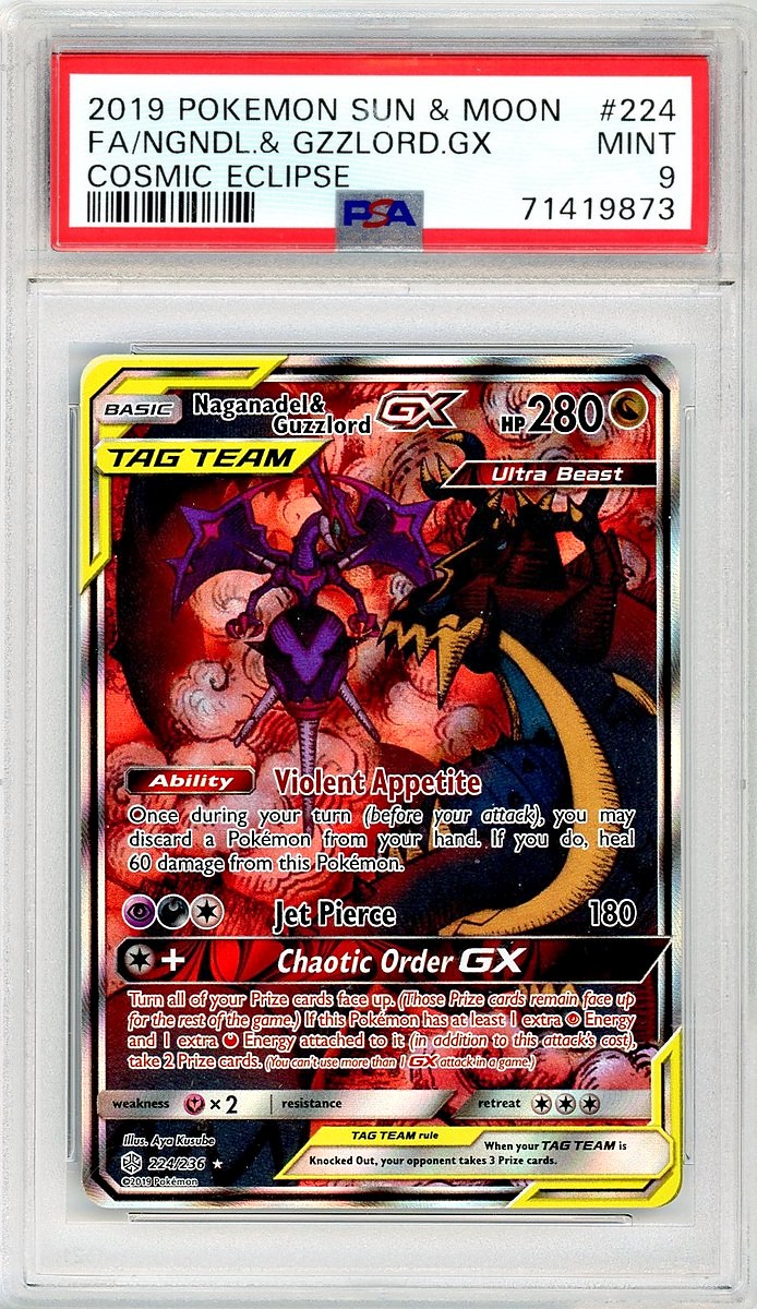 Full Art / Naganadel & Guzzlord GX Cosmic Eclipse Sun & Moon Cosmic Eclipse PSA 9