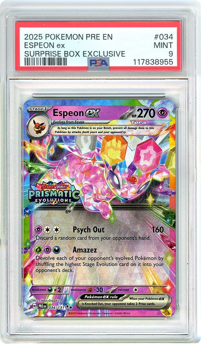 Espeon Ex Surprise Box Exclusive Prismatic Evolutions PSA 9