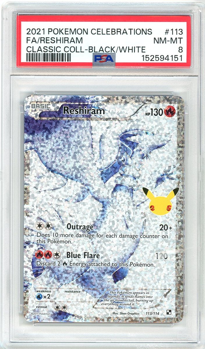 Full Art / Reshiram Celebrations Classic Collection PSA 8